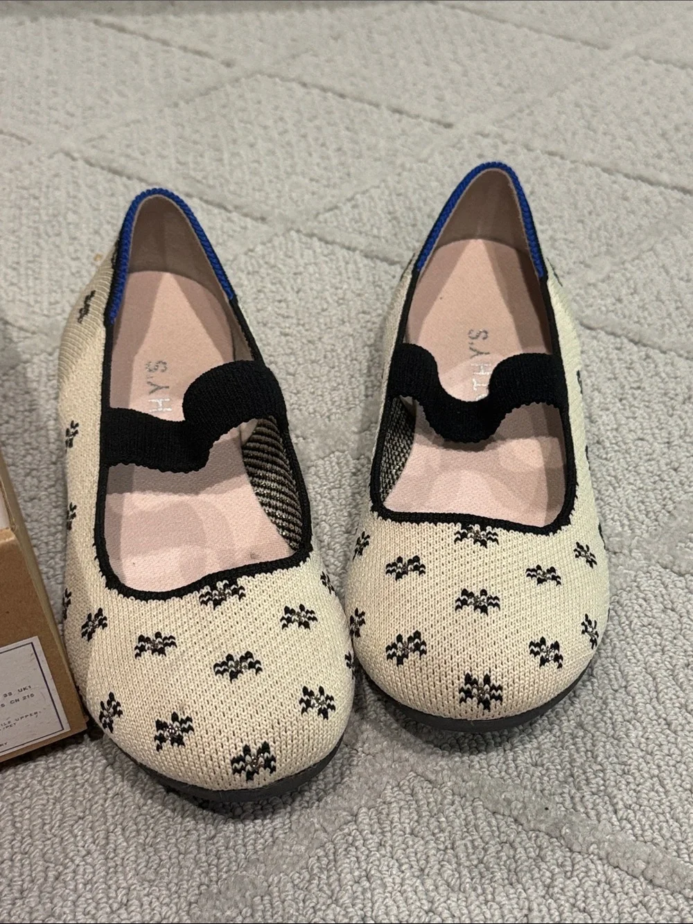 Rothy's Kids Cream & Black Daisy Mary Jane Shoes